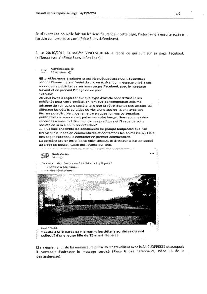Extrait d'un jugement du tribunal de l'entreprise relatif à la concurrence déloyale.